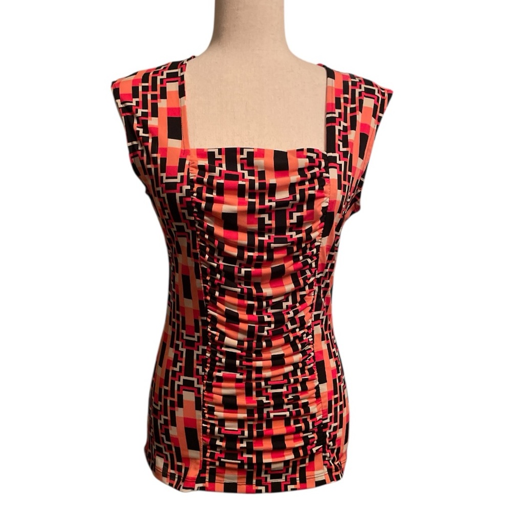 Style & Co. Orange and Black Fitted sleeveless Blouse, size S. Stretchy,